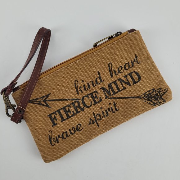 Primitives by Kathy Handbags - Primitives by Kathy Kind Heart Arrow Tan Cotton Canvas Wristlet Clutch Wallet